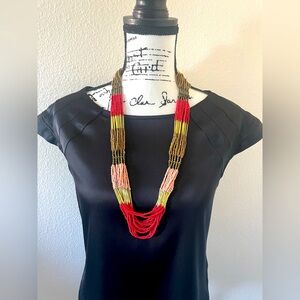 Vintage Bohemian 32” Woven Multi Strand seed bead Earth Tone Bib necklace